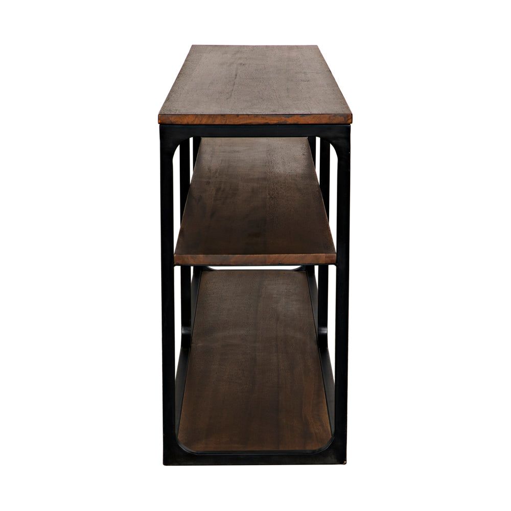 Novie Console, Large, Black Iron with Dark Walnut by NOIR