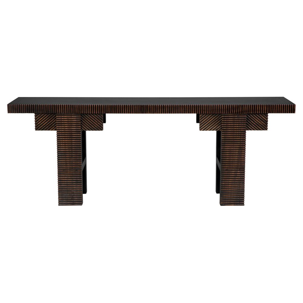 Nabu Console, Hand Rubbed Black with Light Brown Trim by NOIR