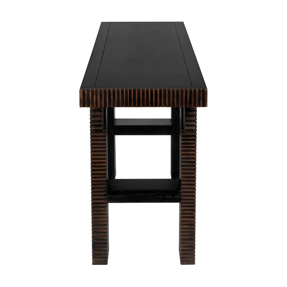 Nabu Console, Hand Rubbed Black with Light Brown Trim by NOIR