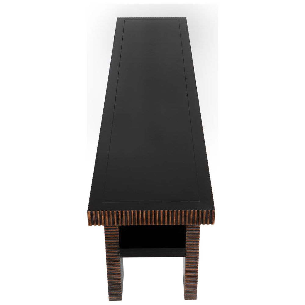 Nabu Console, Hand Rubbed Black with Light Brown Trim by NOIR