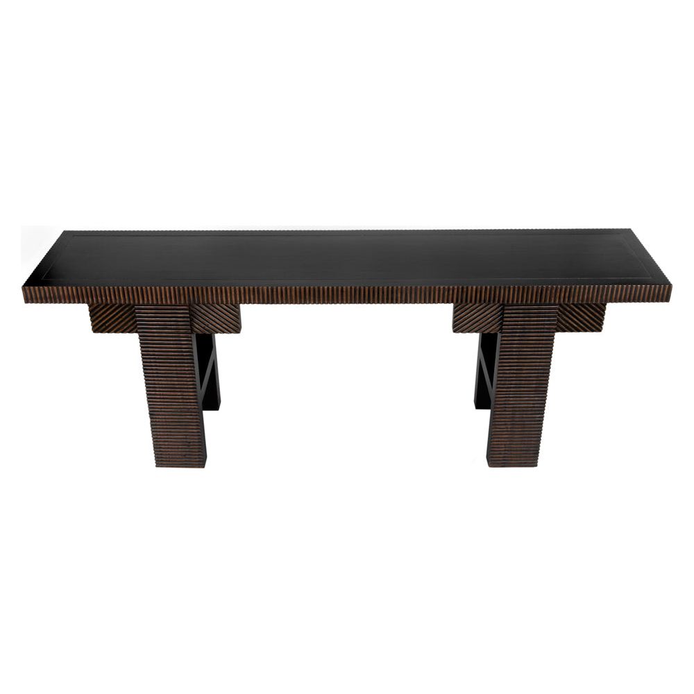 Nabu Console, Hand Rubbed Black with Light Brown Trim by NOIR