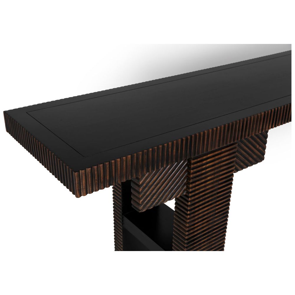 Nabu Console, Hand Rubbed Black with Light Brown Trim by NOIR