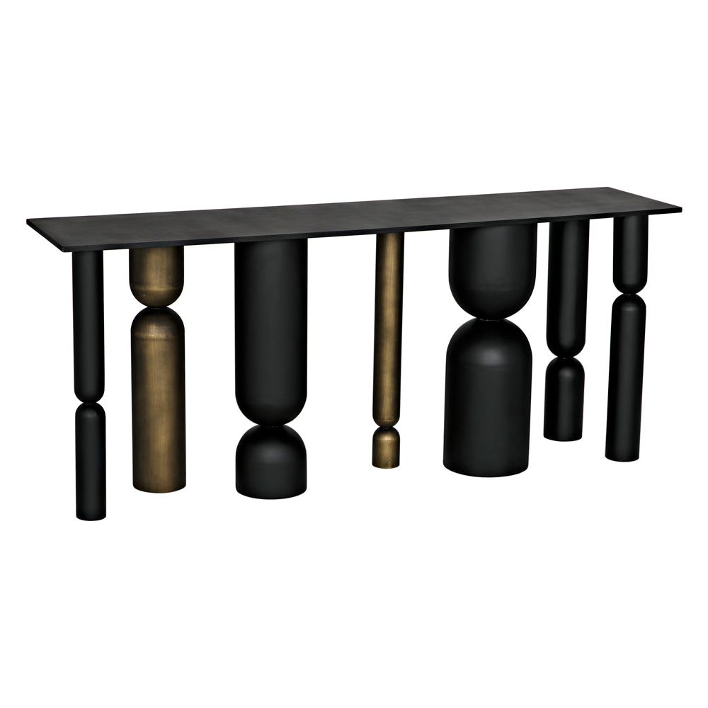 Figaro Console, Black Metal and Aged Brass Finish by NOIR