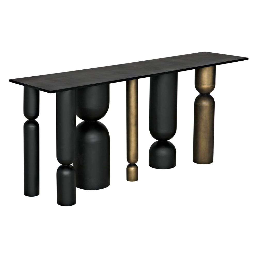Figaro Console, Black Metal and Aged Brass Finish by NOIR