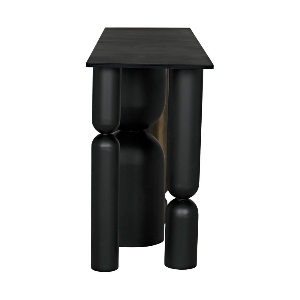 Figaro Console, Black Metal and Aged Brass Finish by NOIR