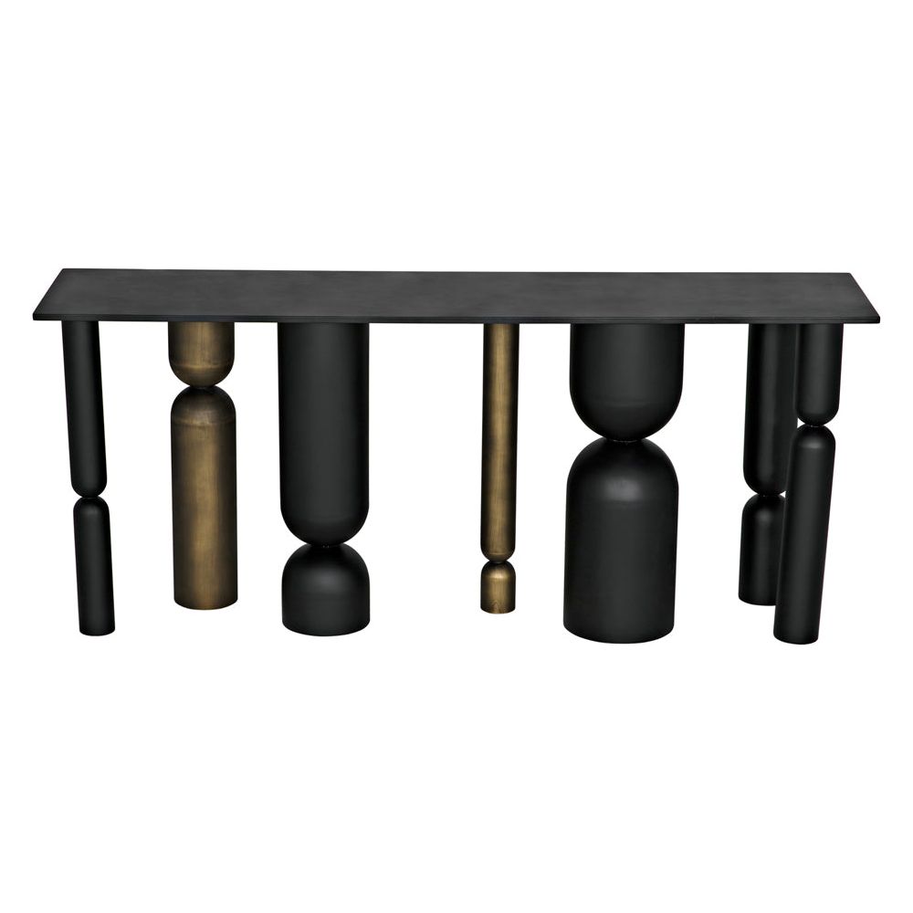Figaro Console, Black Metal and Aged Brass Finish by NOIR