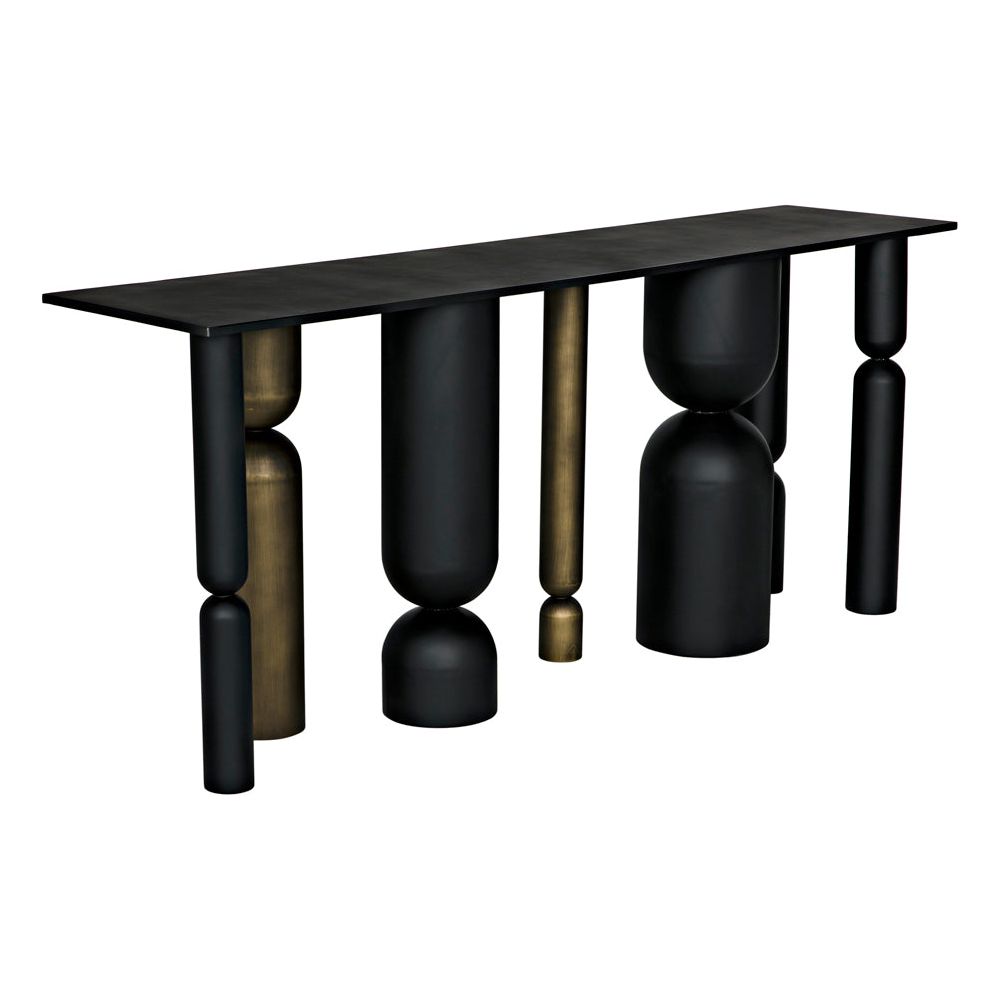 Figaro Console, Black Metal and Aged Brass Finish by NOIR