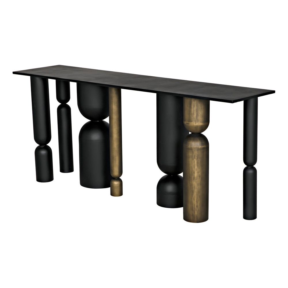 Figaro Console, Black Metal and Aged Brass Finish by NOIR