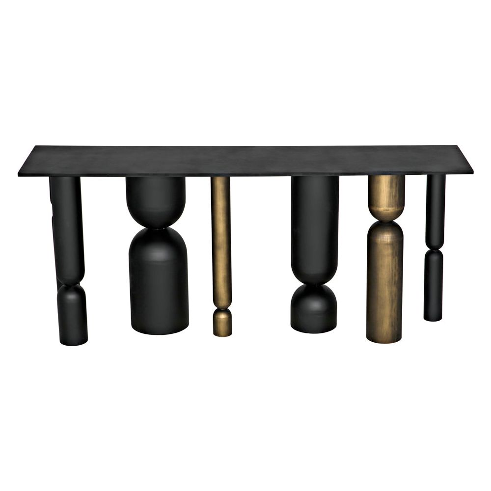 Figaro Console, Black Metal and Aged Brass Finish by NOIR