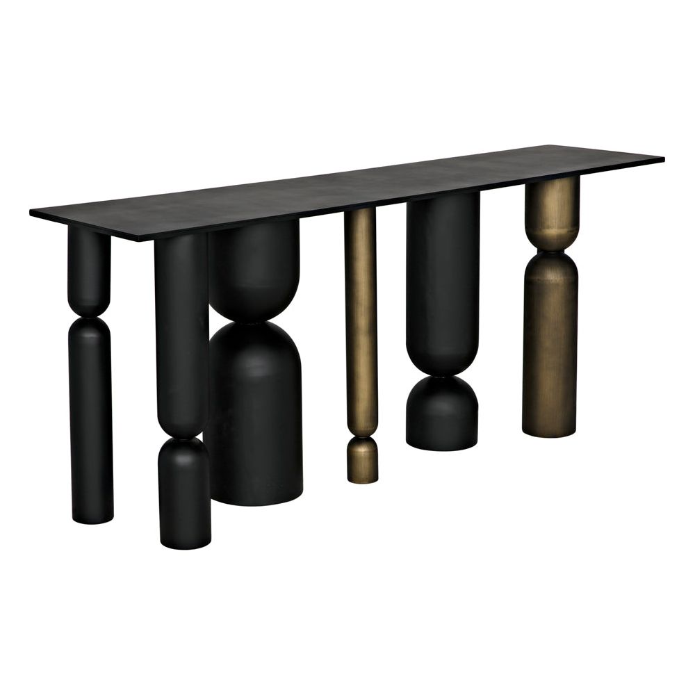 Figaro Console, Black Metal and Aged Brass Finish by NOIR