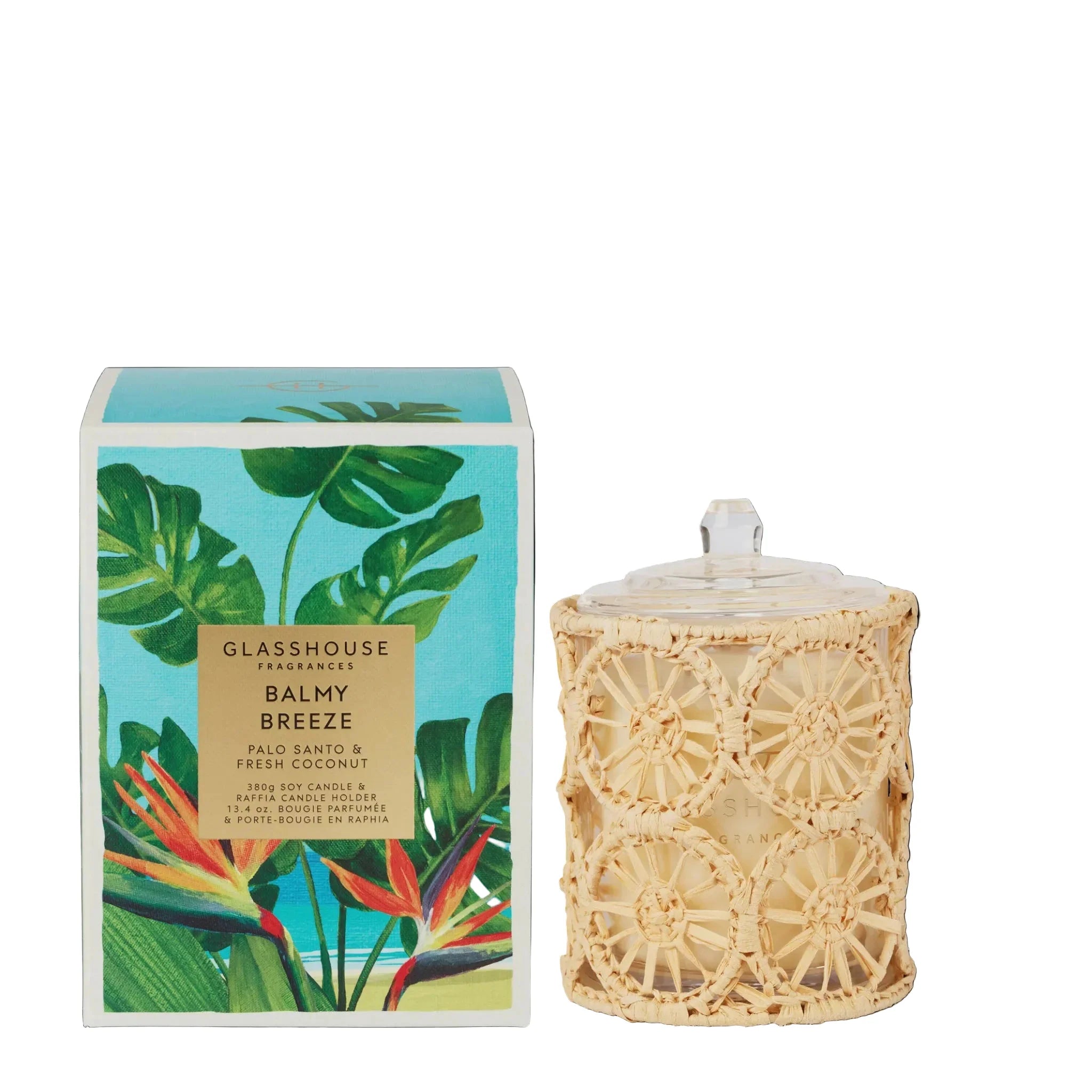 Balmy Breeze – Palo Santo & Fresh Coconut 13.4 oz Candle by Glasshouse Fragrances