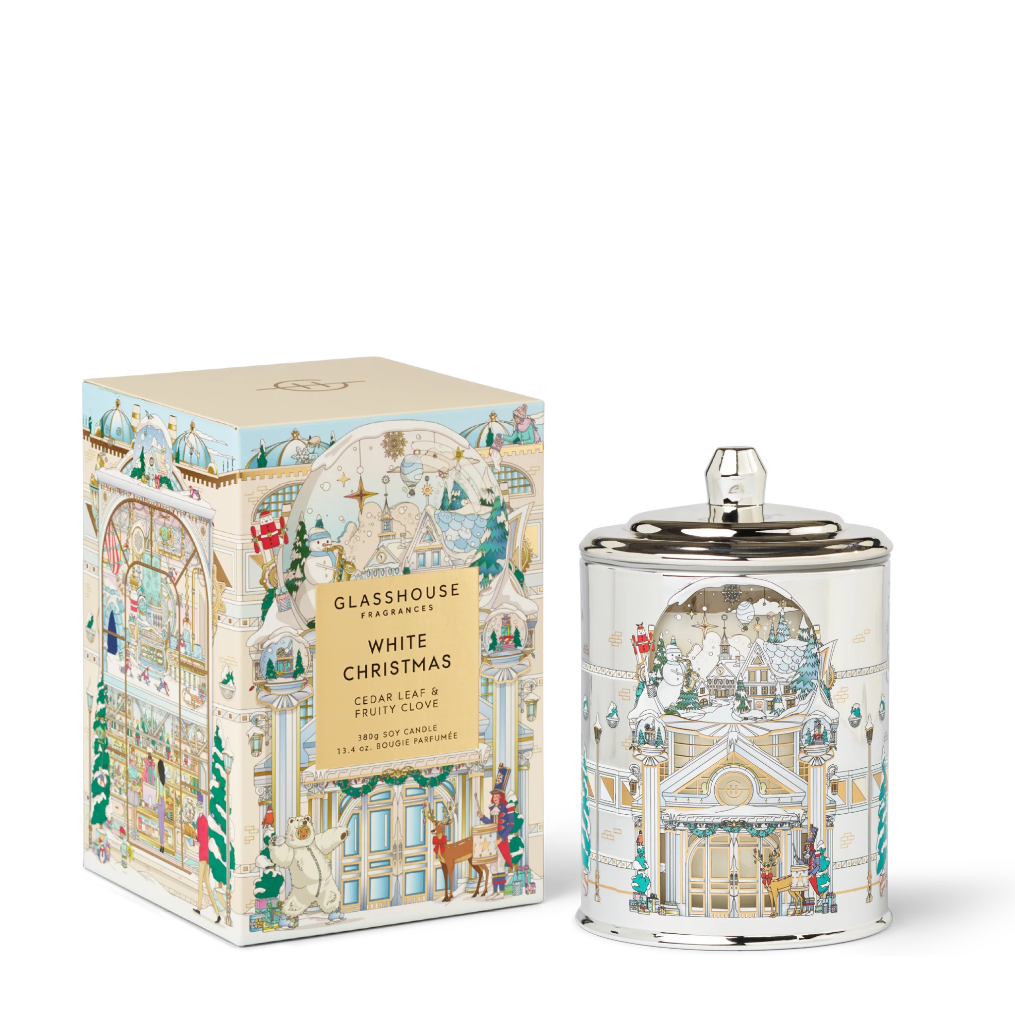 Glasshouse Fragrances White Christmas Candle – Cedar Leaf & Fruity Clove 13.4 oz by Glasshouse Fragrances