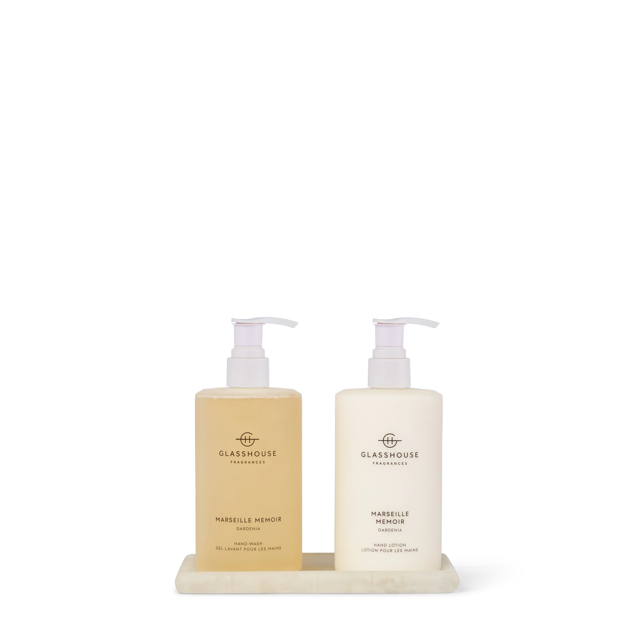 Marseille Memoir Gardenia Hand Care Duo – Hand Wash & Hand Lotion (15.21 fl. oz each) by Glasshouse Fragrances