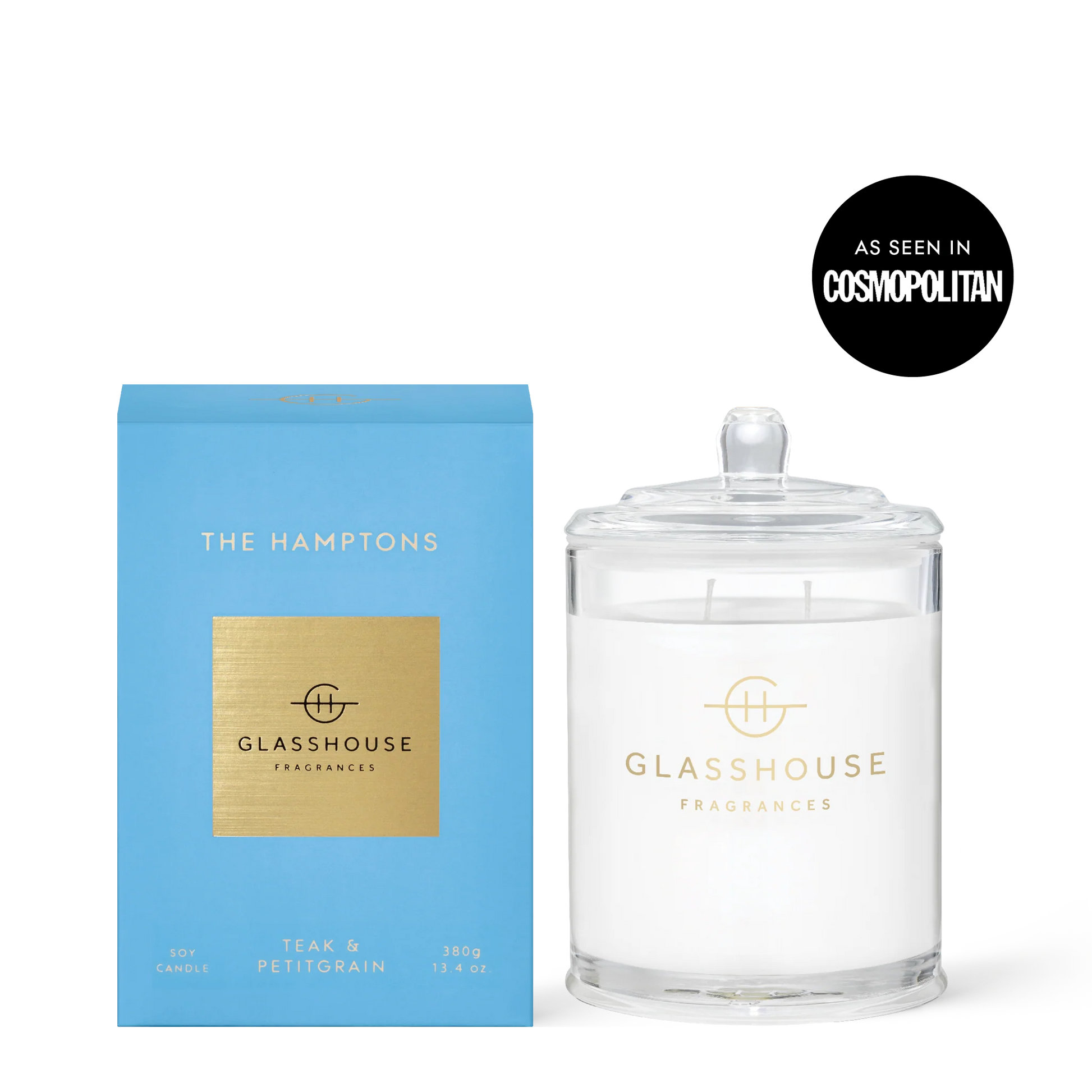 The Hamptons Candle – Teak & Petitgrain 13.4oz by Glasshouse Fragrances