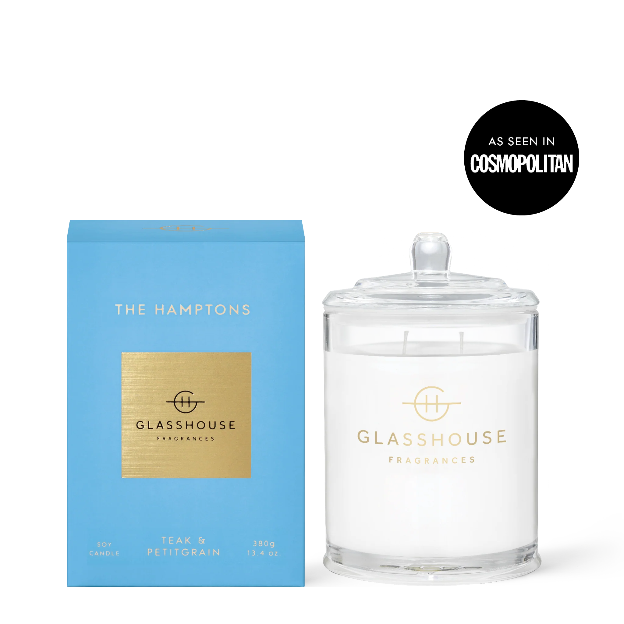 The Hamptons Candle – Teak & Petitgrain 13.4oz by Glasshouse Fragrances