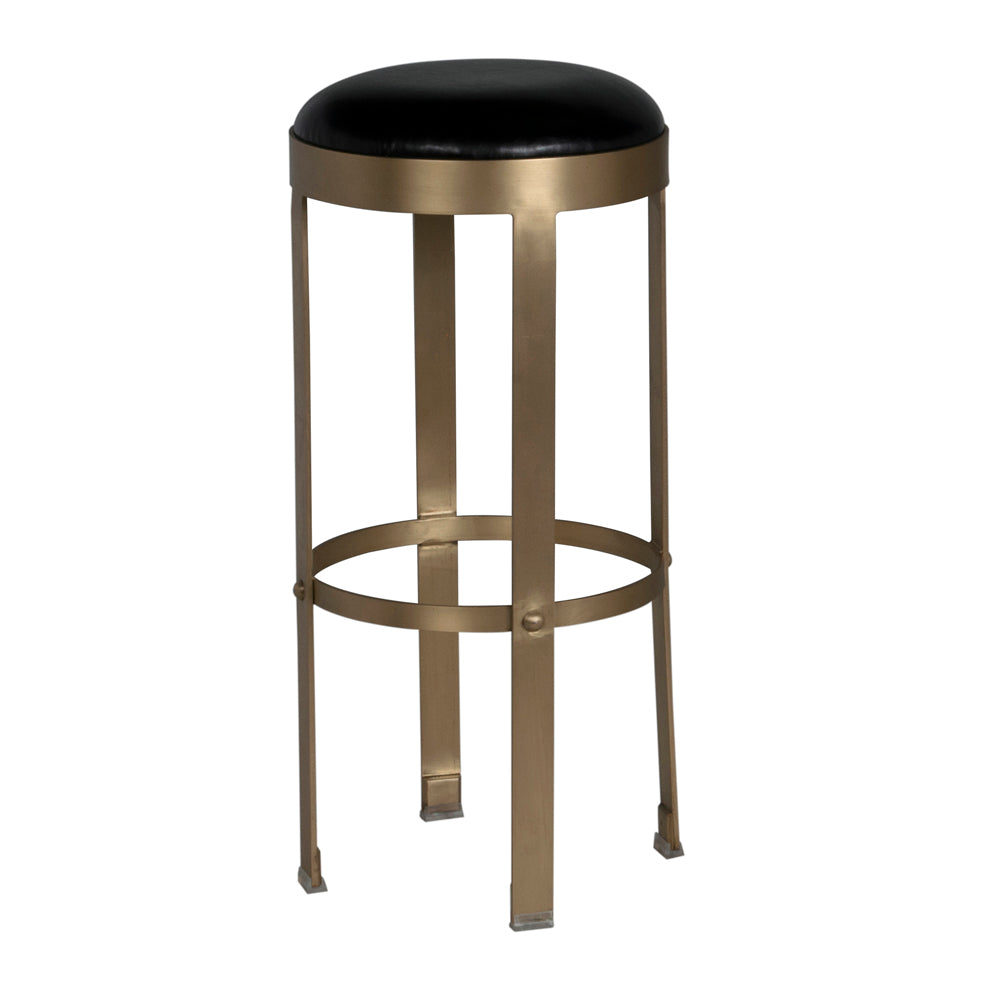Prince Bar Stool with Leather, Brass Finish by NOIR