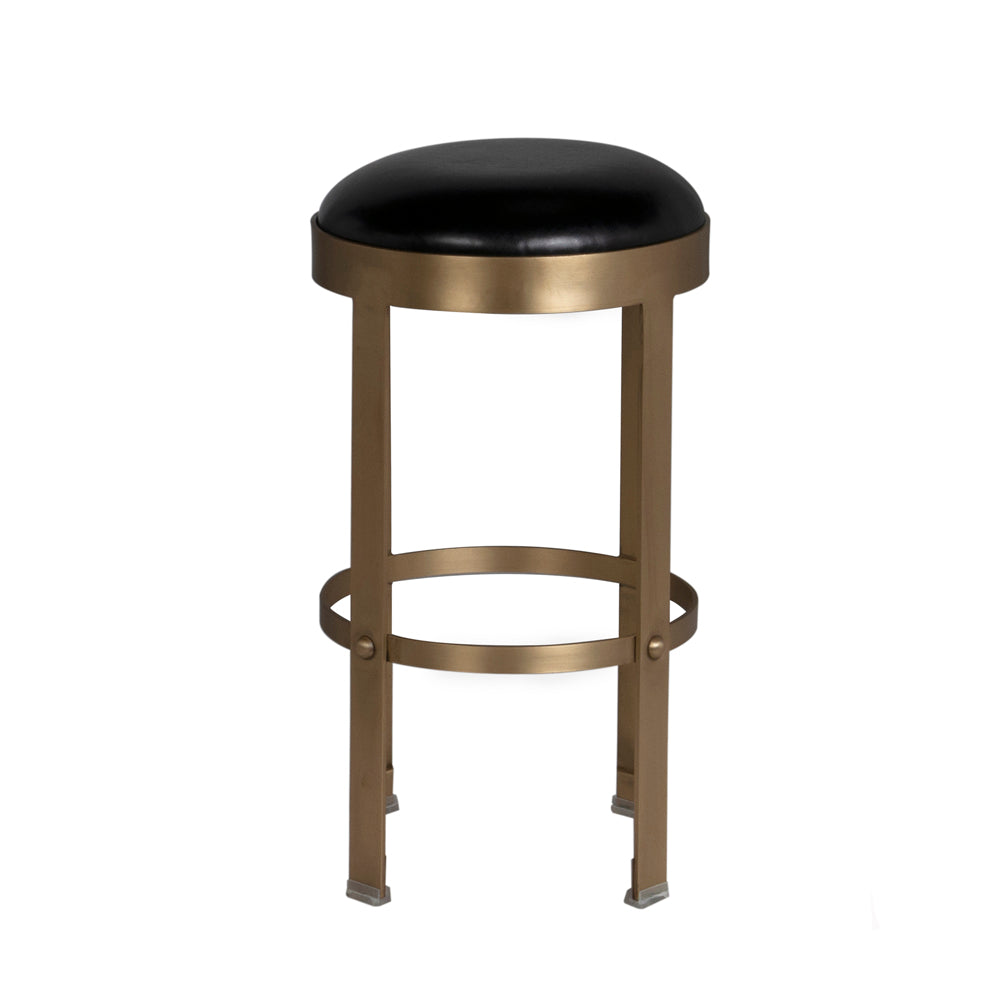 Prince Counter Stool with Leather, Brass Finish by NOIR