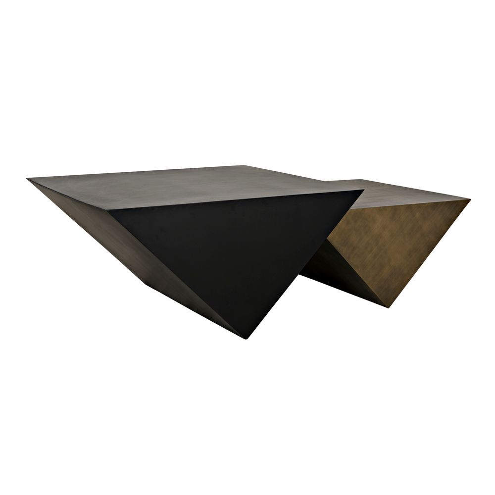 Amboss Coffee Table, Black Metal, Aged Brass Finish by NOIR