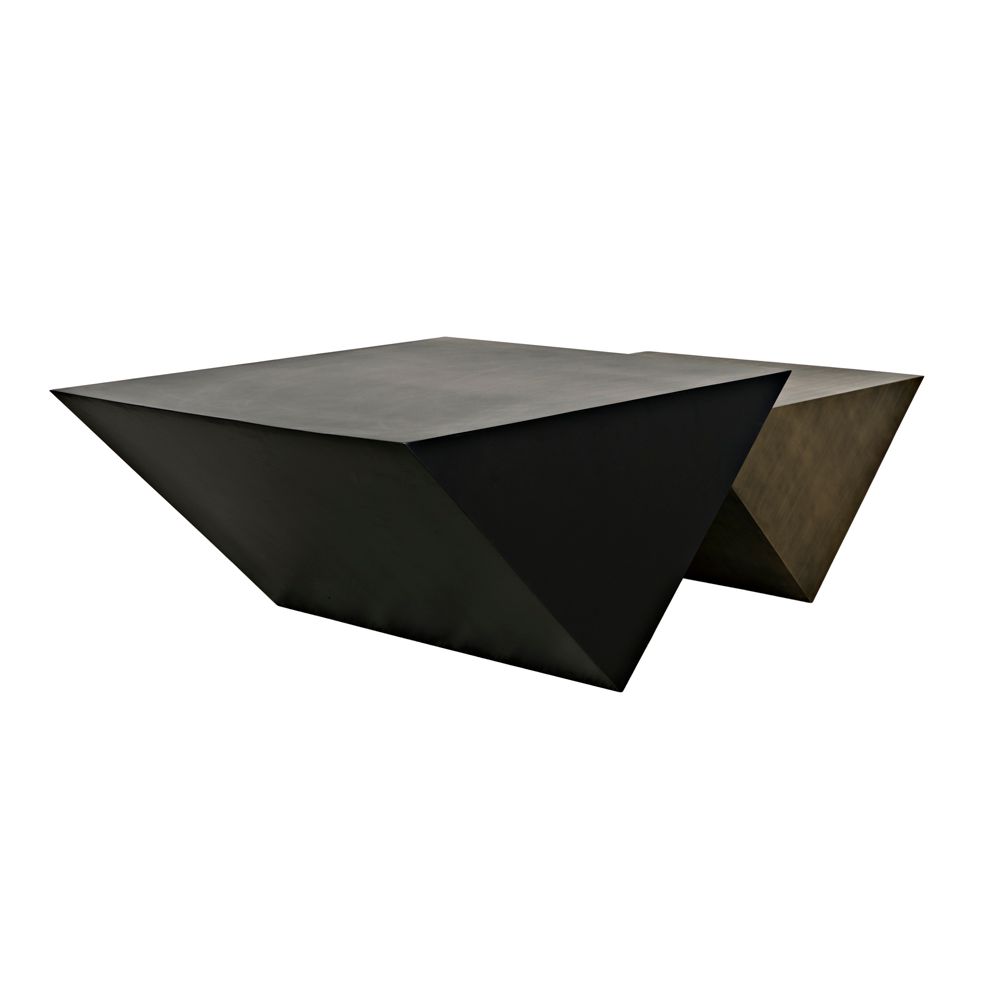 Amboss Coffee Table, Black Metal, Aged Brass Finish by NOIR