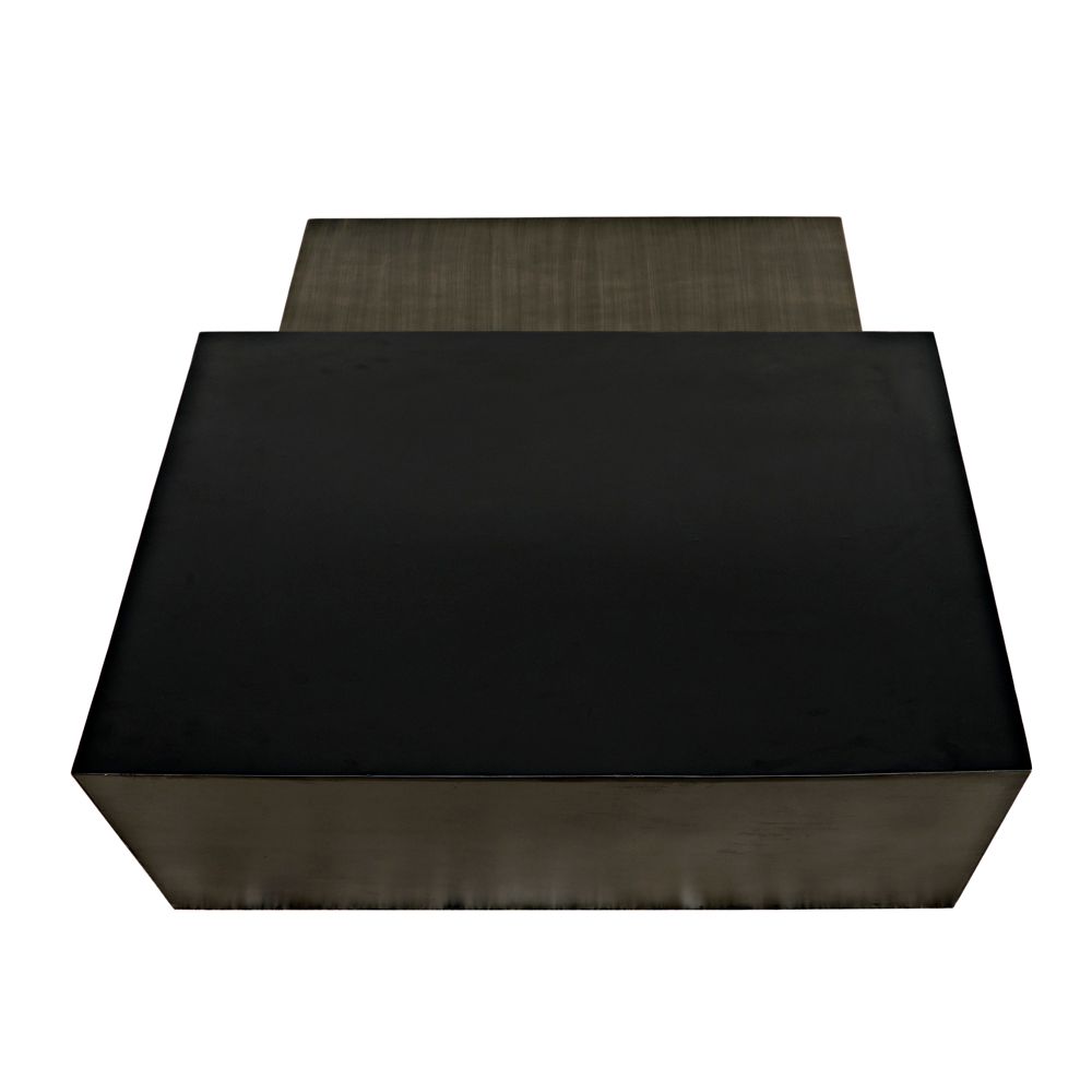 Amboss Coffee Table, Black Metal, Aged Brass Finish by NOIR