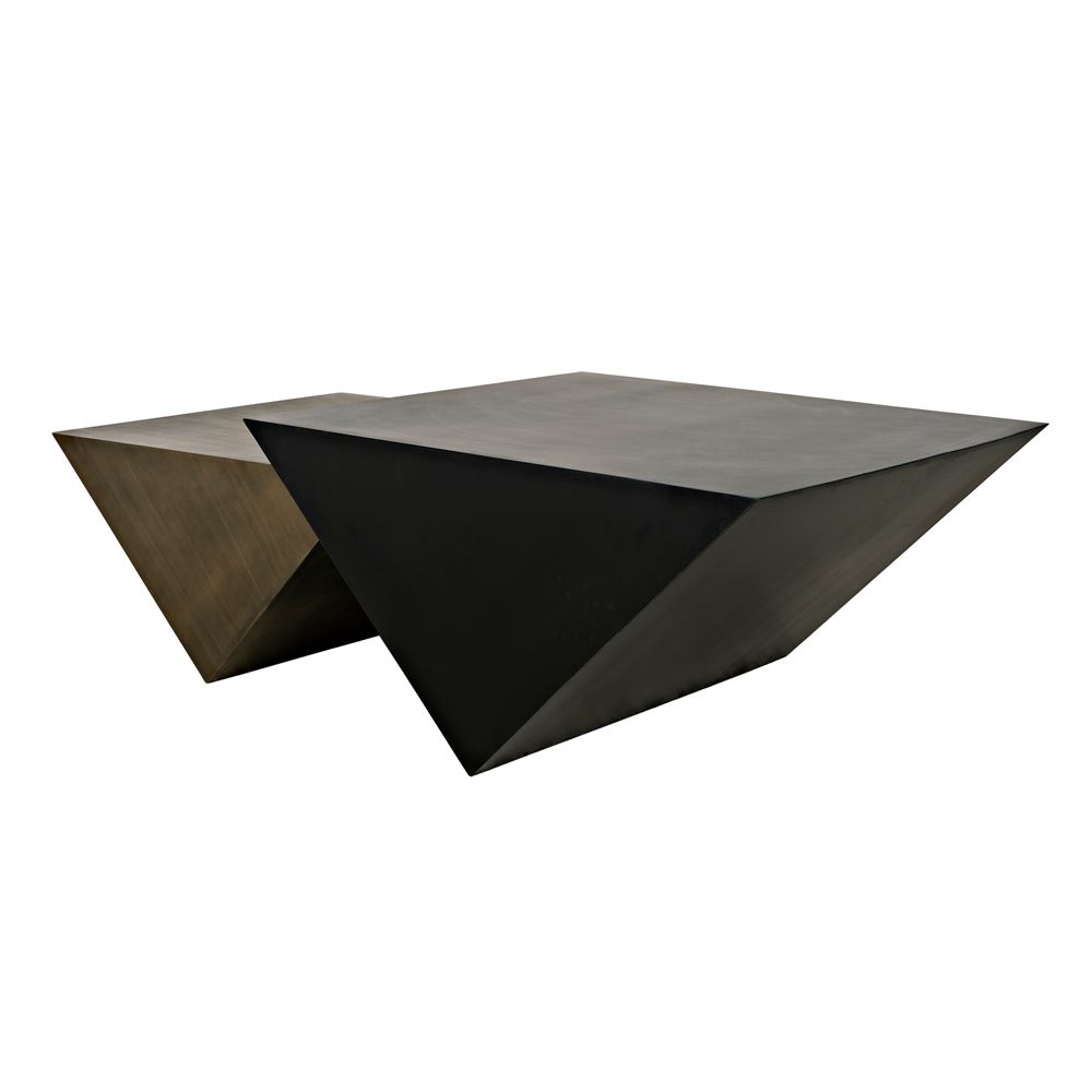 Amboss Coffee Table, Black Metal, Aged Brass Finish by NOIR