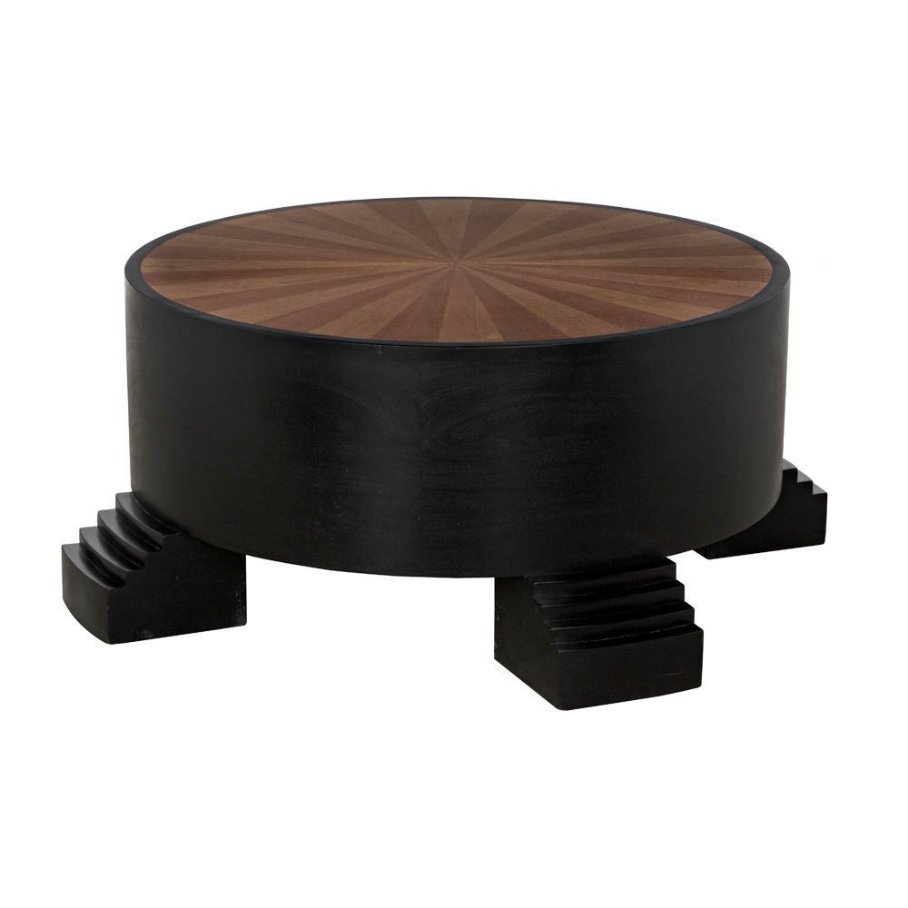 Tambour Coffee Table, Hand Rubbed Black with Veneer Top by NOIR
