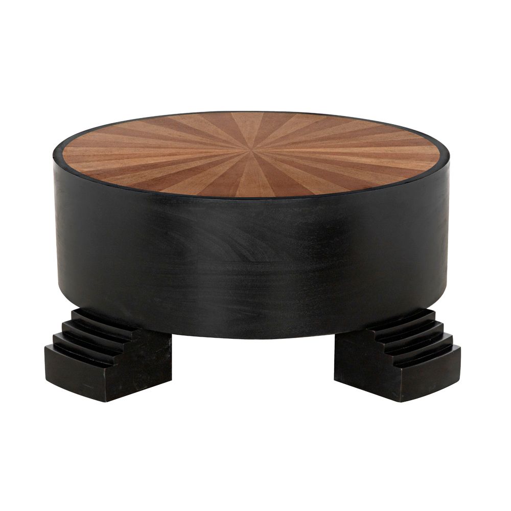 Tambour Coffee Table, Hand Rubbed Black with Veneer Top by NOIR