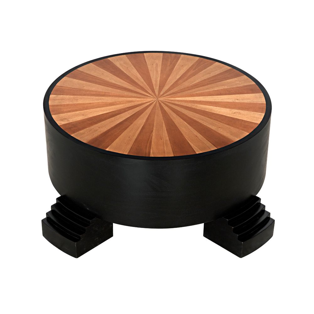Tambour Coffee Table, Hand Rubbed Black with Veneer Top by NOIR