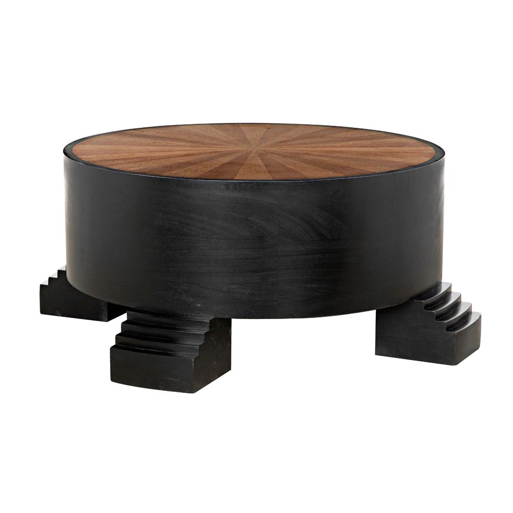 Tambour Coffee Table, Hand Rubbed Black with Veneer Top by NOIR