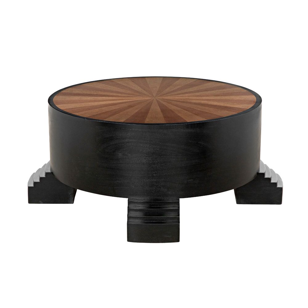 Tambour Coffee Table, Hand Rubbed Black with Veneer Top by NOIR