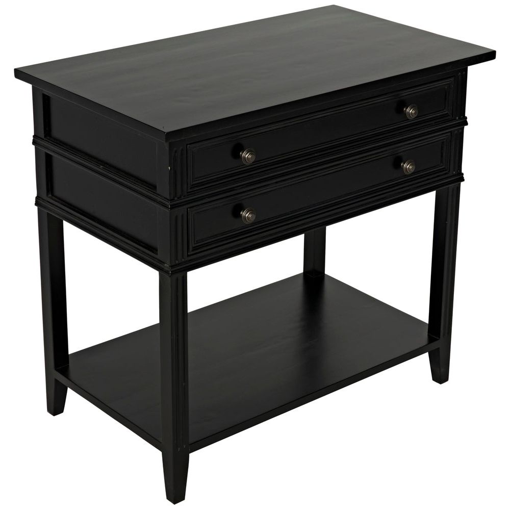 Colonial 2-Drawer Side Table, Distressed Black by NOIR
