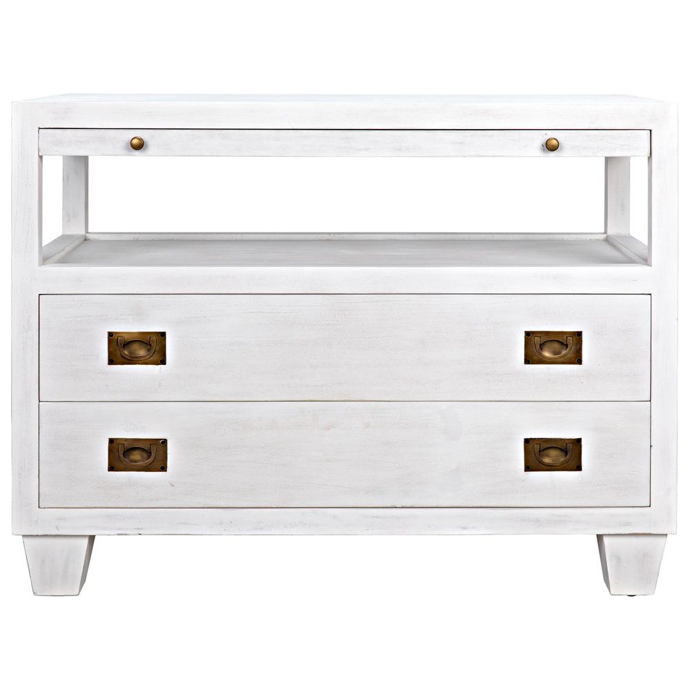 2-Drawer Side Table with Sliding Tray, White Wash by NOIR