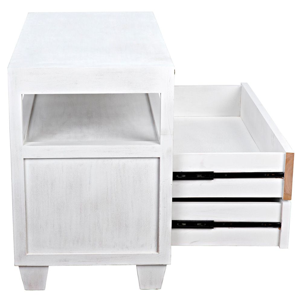 2-Drawer Side Table with Sliding Tray, White Wash by NOIR