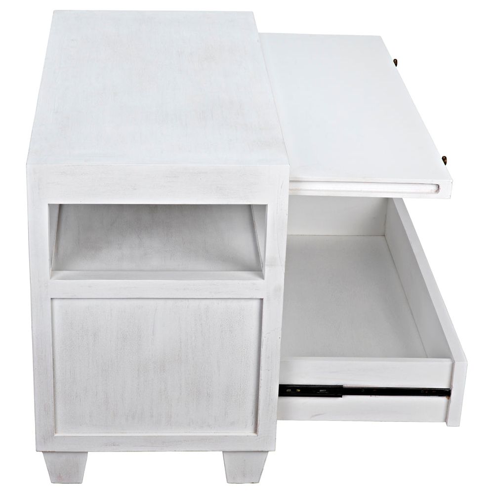 2-Drawer Side Table with Sliding Tray, White Wash by NOIR