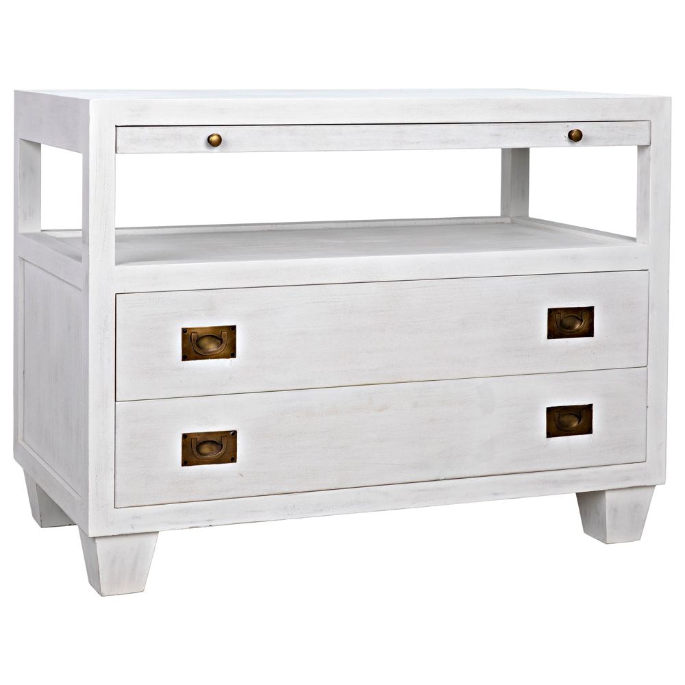2-Drawer Side Table with Sliding Tray, White Wash by NOIR