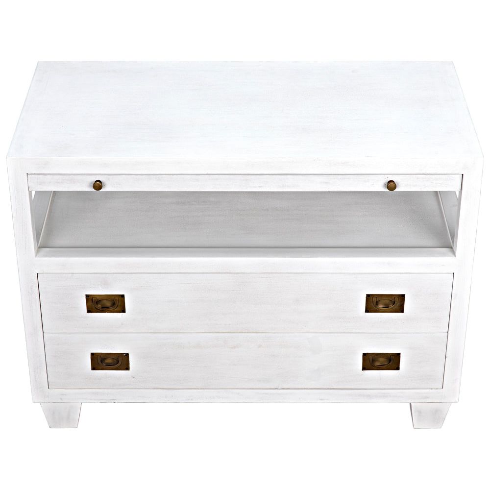 2-Drawer Side Table with Sliding Tray, White Wash by NOIR