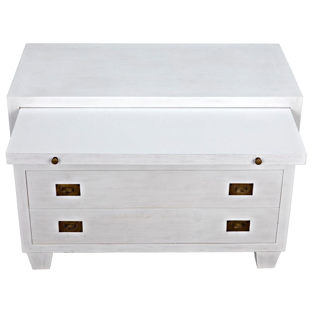 2-Drawer Side Table with Sliding Tray, White Wash by NOIR