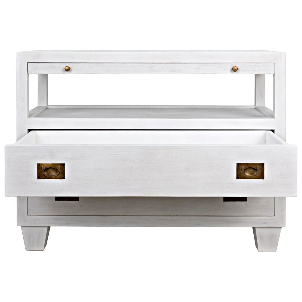 2-Drawer Side Table with Sliding Tray, White Wash by NOIR