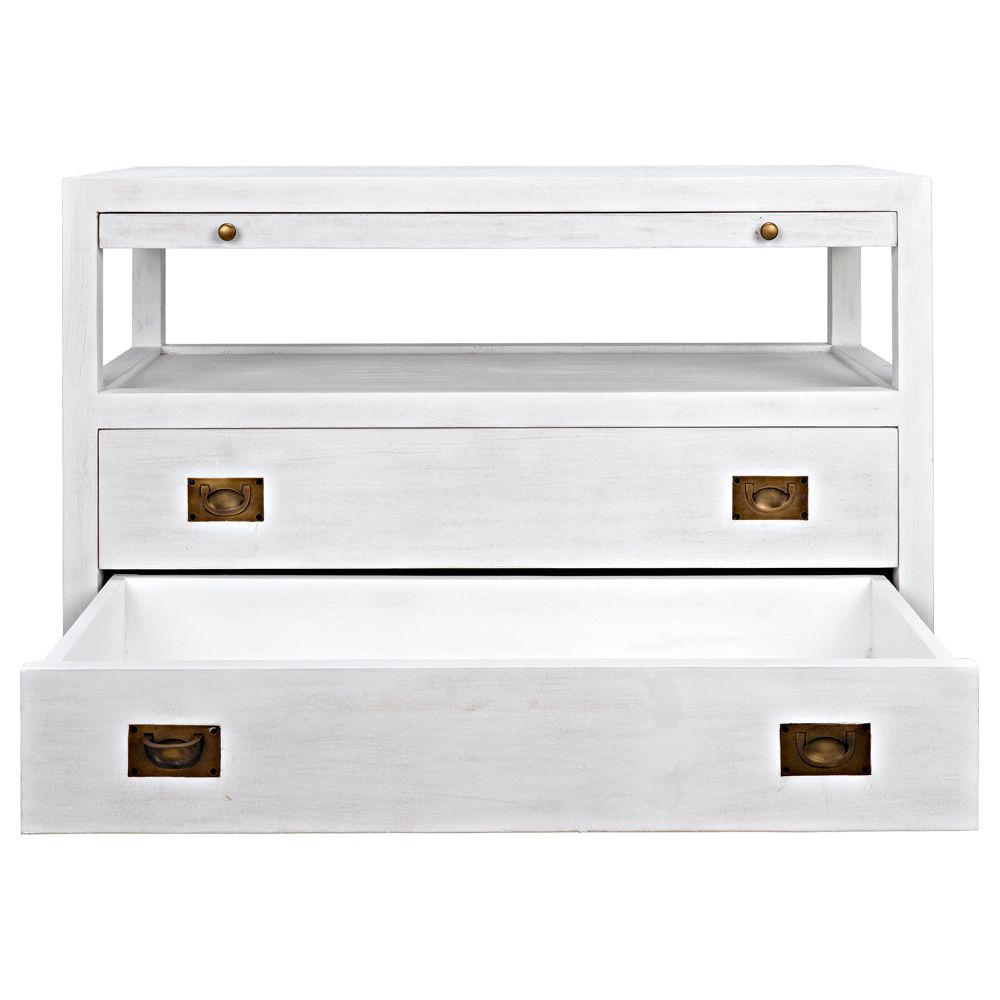 2-Drawer Side Table with Sliding Tray, White Wash by NOIR
