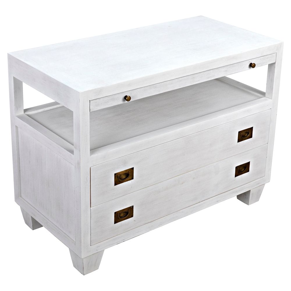 2-Drawer Side Table with Sliding Tray, White Wash by NOIR