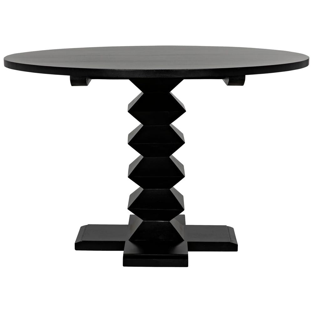 Zig-Zag Dining Table, 48" Diameter, Hand Rubbed Black by NOIR
