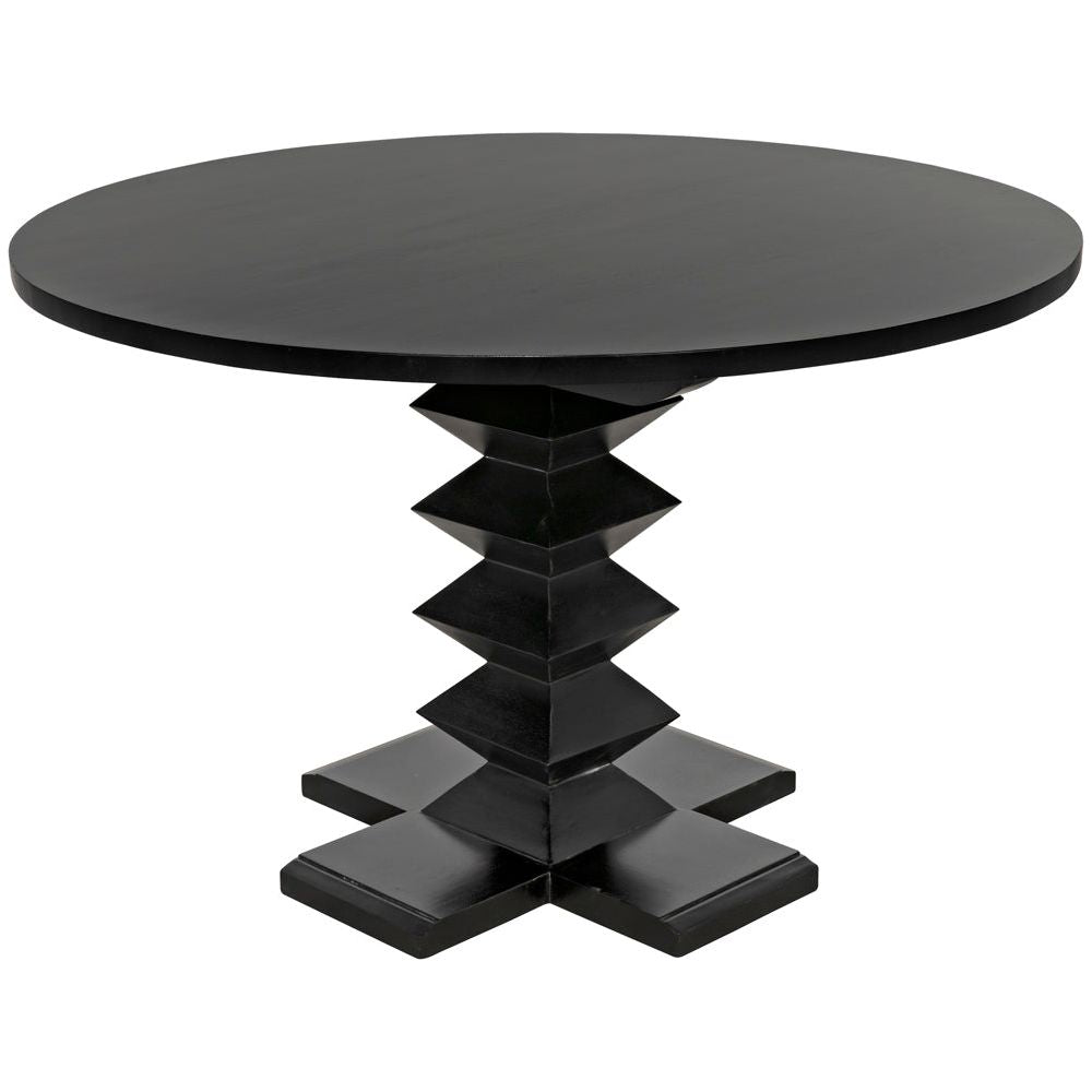 Zig-Zag Dining Table, 48" Diameter, Hand Rubbed Black by NOIR