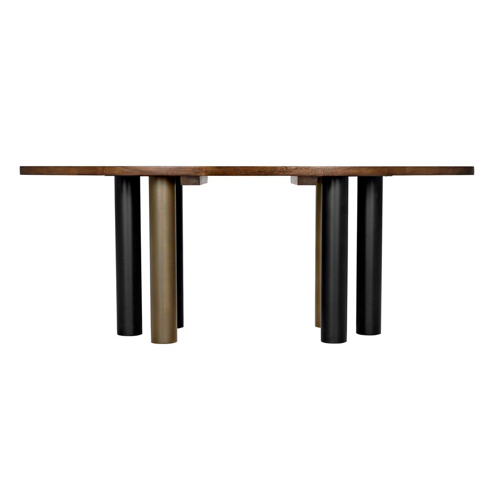 Journal Oval Dining Table, Dark Walnut with Black & Aged Brass Iron Base by NOIR