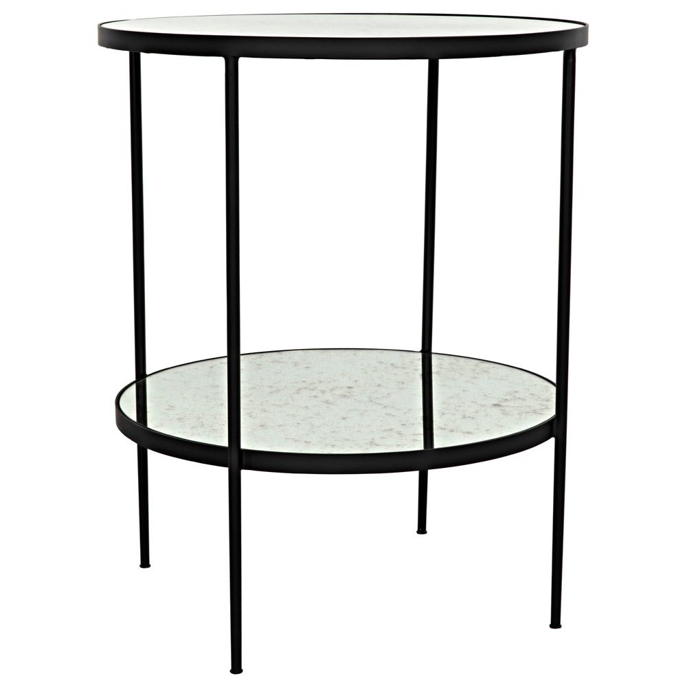 Anna Side Table, Black Iron with Antiqued Mirror by NOIR