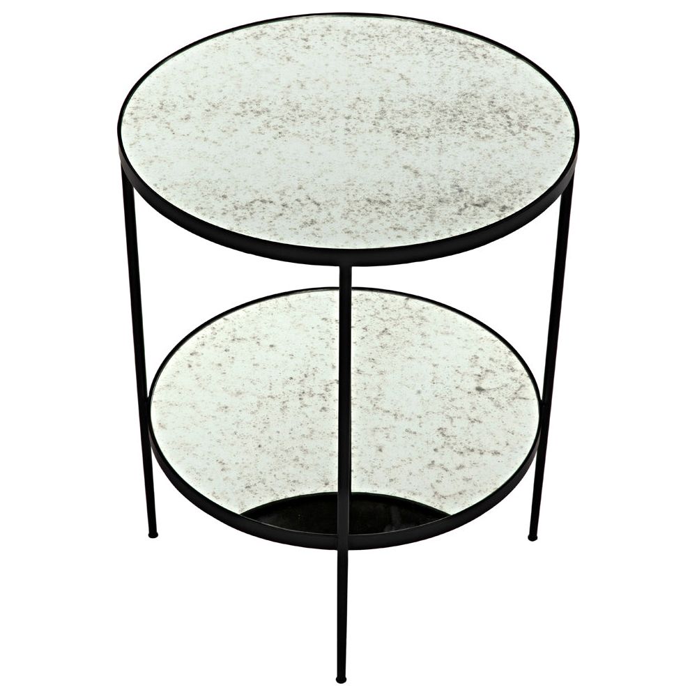 Anna Side Table, Black Iron with Antiqued Mirror by NOIR