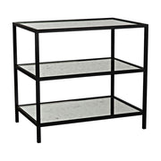 3 Tier Side Table with Antiqued Mirror, Black Iron by NOIR