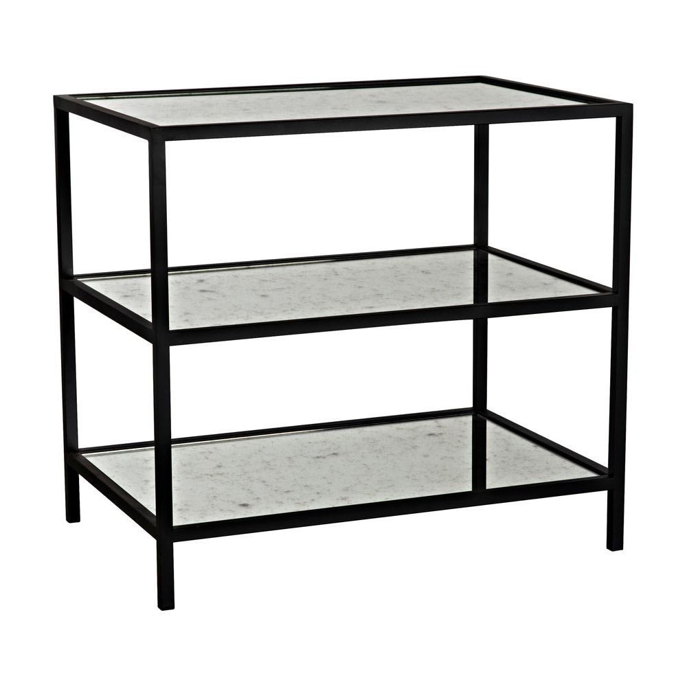 3 Tier Side Table with Antiqued Mirror, Black Iron by NOIR