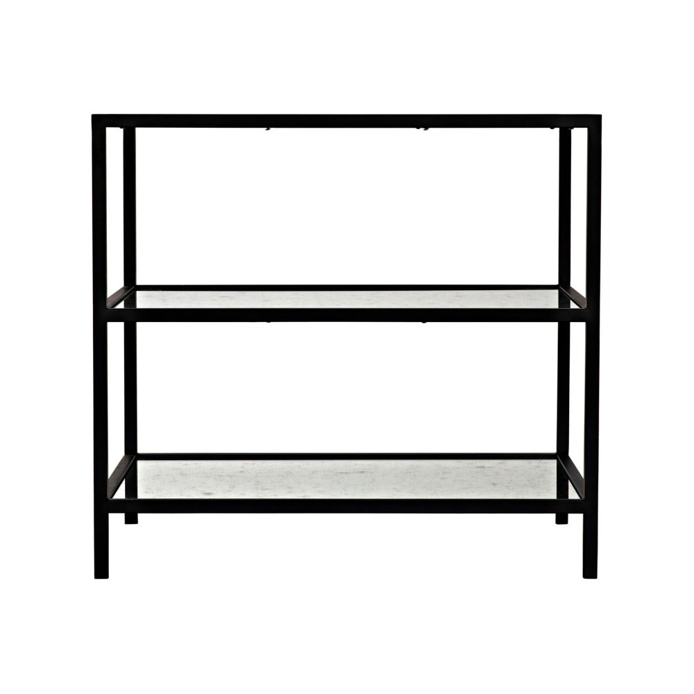 3 Tier Side Table with Antiqued Mirror, Black Iron by NOIR