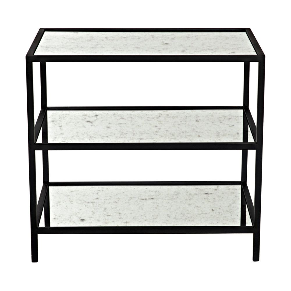 3 Tier Side Table with Antiqued Mirror, Black Iron by NOIR