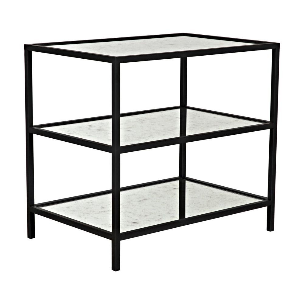 3 Tier Side Table with Antiqued Mirror, Black Iron by NOIR